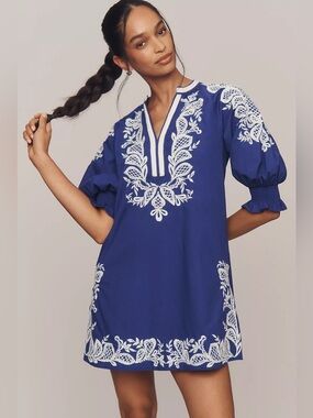 AG26 Maeve Embroidered V-Neck Mini Dress